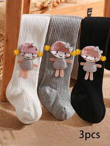 3 Pairs Girls Minimalist Skinny Stripe Tight Leggings, Cute Versatile Daily Wear Tights For Little Girls, All Season - Multicolor - View 8