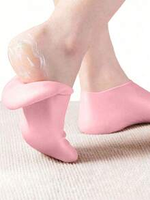 女士硅胶足部护理套装，包含一双浅粉色和紫色保湿防皲裂足套，完美呵护干燥皲裂的脚踝，是理想的母亲节礼物——时尚又健康的足部护理套装 - 粉色 - 查看 6