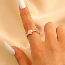 1枚时尚优雅油滴花朵开口戒指，百搭优雅，适合日常佩戴 - 彩色 - 查看 8