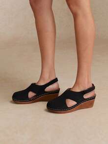 Tropiscape Women's Summer Wedding, Outdoor Party, Daily Wear Elegant Fashion Lightweight Comfortable Sweet New Style Outdoor Wedge Thick Bottom Slip-On Sandals Cottagecore,SummerOutfit - Black - View 2