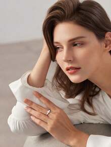 3-Stone Cubic Zirconia 925 Sterling Silver Ring, Engagement/Anniversary Gift Box For Girlfriend/Wife - Silver - View 6