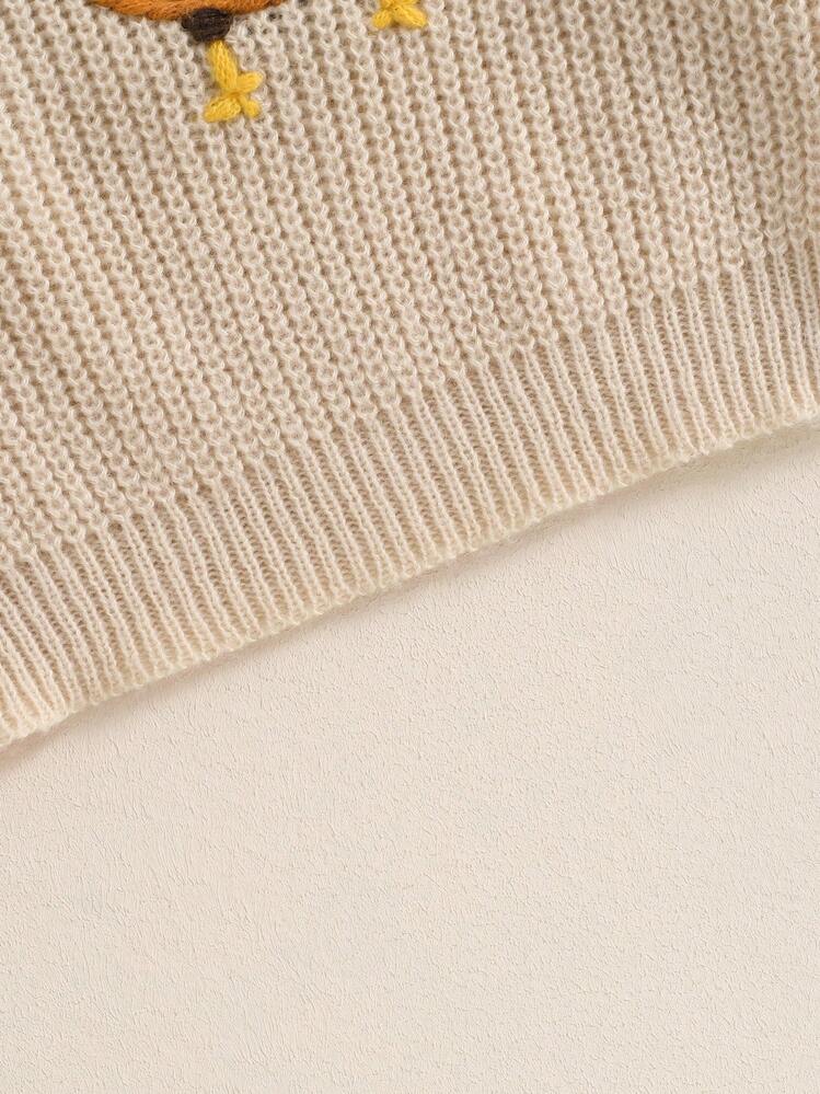 Toddler Baby Girl Boy Knit Sweater Rooster Embroidery Western Country Sweatshirt Oversized Tops Fall Winter Clothes - Màu Khaki - Xem 6