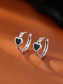 1 Par de Brincos Trançados em Prata de Lei S925 em Formato de Coração, Design Exclusivo e Personalizado, Estilo Dark Punk, Brincos Versáteis e Delicados para Combinar com Outros Acessórios Femininos - amor - Ver 2