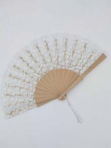 1pc Vintage Spanish Wedding Fan - Elegant Floral Lace Decoration, Natural Wooden Folding Hand Fan Suitable For Bridal Party, Wedding Decor - Elegant Tabletop Centerpiece Or Wedding Gift - Durable And Lightweight, Bridal Party Accessory, Exquisite Craftsmanship - View 14