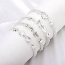 4pcs Luxurious Rhinestone Bracelet Set, Butterfly & Heart Shaped Lucky 8 Design Anklet & Bracelet, Casual Daily Wear - Multicolor - View 2