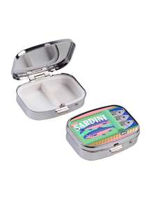 1 pieza Caja de píldoras cuadrada de lata de pez pequeño vintage y caprichoso con 2 compartimentos, caja de almacenamiento compacta adecuada para el hogar, los viajes y un regalo único para el bolsillo/la billetera - Multicolor - Ver 8