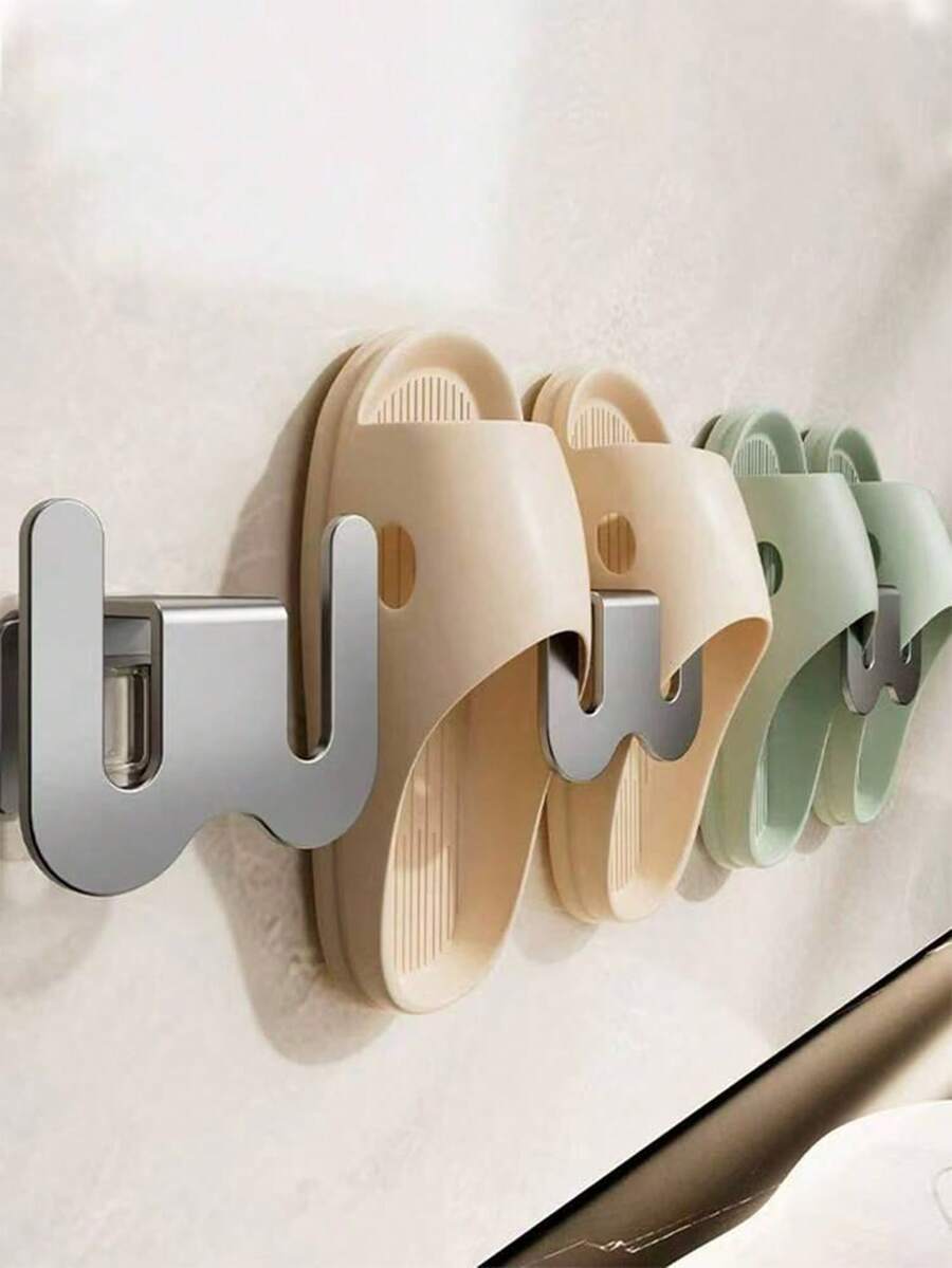 1/2pcs No Drill Wall Mounted Slipper Rack, Bathroom Hanging Shoe Storage Organizer Hook