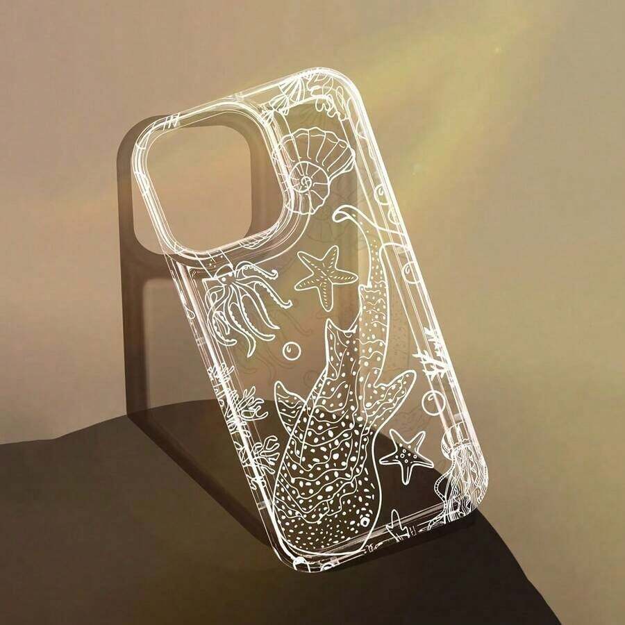1pc New Ultra-Slim Shockproof Phone Case The Ocean White Outline Phone Case Offers A Comfortable Grip And Effectively Protects Your Phone From Impacts And Drops. It Is Compatible With Various For  Models, Including Cases For The 16/15/14/13/12, 11 Pro Max/Plus/X/8/7. This Makes It A Popular Birthday Gift For Friends Or Partners, As Well As A Business Gift. It Is Durable, Resistant To Stains And Fingerprints, And Is A New High-Quality Transparent TPU Soft Gel Protective Case. Get Your Phone A Brand-New Sidekick! Summer  17 Pro Max Case  17 Case  17 Pro Case  17 Plus Case Clear Phone Case  15 Case  16 Case  16 Plus Case - 1pc - 查看 1