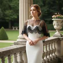 1pc Black Mesh Lace Trim Floor-Length Shawl, Gothic Style Bridal Wedding Dress Cloak Outerwear - Black - View 8