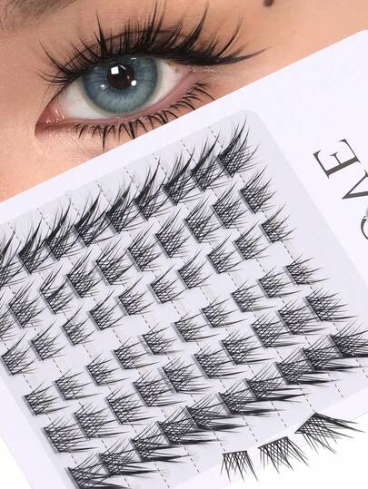 60簇假睫毛，蓬松自然，适合日常妆容、派对、节日，可拉长眼尾，放大双眼。