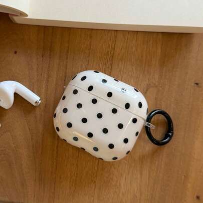 Minimalist White Polka Dot Hanging Ring Earphone Case Compatible With Airpods Pro 2, Cute Apple 4 Minimalist 3 New 1/2 Generation Earphone Case Protector For Women