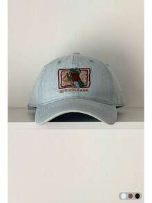 Y2K卡通鳄鱼刺绣软顶棒球帽，宽帽檐修饰脸型，时尚男女通用复古豹纹帽 - 多色 - 查看 16