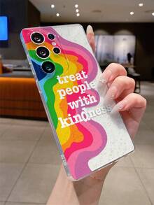 1pc Fashionable Rainbow Ripple Letter Pattern Transparent Soft TPU Shockproof Anti-Scratch Anti-Fingerprint Protective Phone Case, Camera Lens Protection Compatible With Samsung, Nothing, Pixel, - Multicolor - View 7