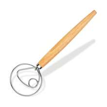1 pieza Batidor de huevos manual con mango de madera, varilla de acero inoxidable, herramienta de cocción para mezclar y amasar harina - Ver 8