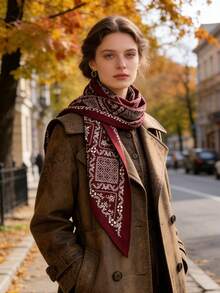 1pc Versatile Cashew Flower Print Scarf/Shawl, Suitable For Daily, Office, And Vacation Wear - Brown - View 3