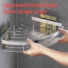 Estantería de esquina de baño de pared montada sin taladro, de múltiples capas, con adhesivo para baño, cocina y balcón, para celebrar el Día de la Madre - Plateado - Ver 10