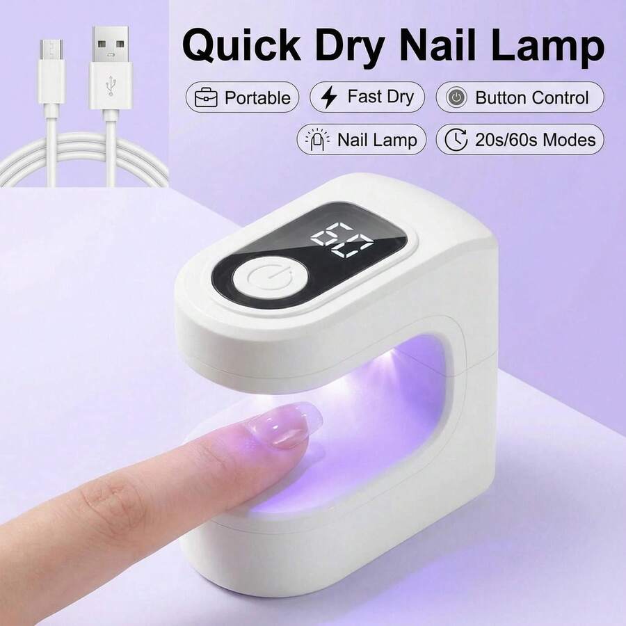 Portable USB Rechargeable Nail Dryer Lamp - Fast Curing Light For Gel Polish & Nail Art, Home DIY Manicure Kit - White - View 1