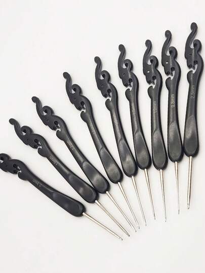 9pcs Plastic Crochet Hooks Set, Lace Pattern, Stainless Steel Polished Tips, Knitting Tools, 0.8, 1.0, 1.2, 1.3, 1.5, 1.7, 1.9, 2.1, 2.5mm