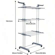 Senmeo 4-Tier Oversized Foldable Stainless Steel Drying Rack (24 Poles +14 Hooks), 60.7" High Movable Laundry Rack (4 Castors) For Home/Dorm/Hotel, Grey - Xám - Xem 7