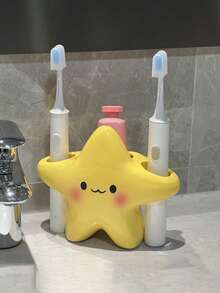 1/2pcs Cute Star Toothbrush Holder, Bathroom Countertop Electric Toothbrush Storage Rack, High-Quality Ceramic Toothpaste Organizer - Multicolor - View 2