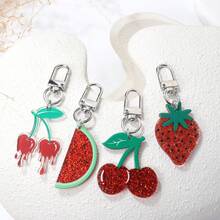 闪亮水果钥匙扣，红色亮片樱桃/草莓/西瓜吊坠钥匙圈，可爱夏季钱包背包挂饰 - 彩色 - 查看 6