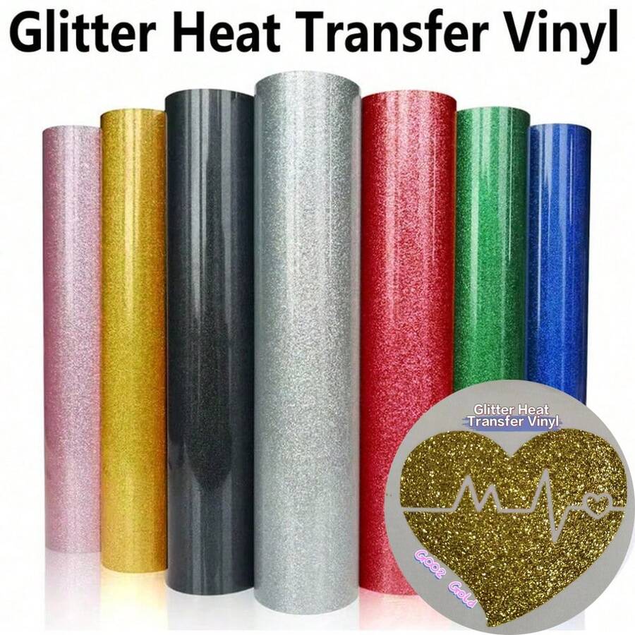 CHEONET Glitter Heat Transfer Vinyl Roll - Vibrant Multi-Color Heat Transfer Vinyl For DIY Fabric Name Tags, T-Shirts And Party Decorations, Easy To Cut, Perfect Iron-On Vinyl For DIY Fabric Projects And Garment Design