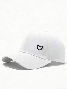 1pc/2pcs Black & White Embroidered Heart Baseball Cap, Fashionable Minimalist Couple Gift - A - View 8