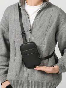 1个男士时尚休闲单肩包，简约多功能轻便手机袋 - 黑色 - 查看 2