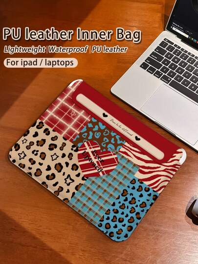 One Retro-Style Leopard Print Patchwork PU Leather Magnetic Closure Inner Bag, Suitable For Tablets/Laptops, Compatible With MacBook Pro 15, Air 13, Galaxy TAB S10 Ultra, And Metabook 14 Inches. Waterproof And Stain-Resistant, Easy To Carry, Can Be Used As A Mouse Pad, An Essential Laptop Bag For Work/Study/Travel.