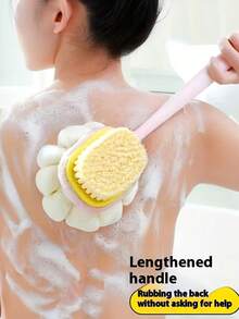 1/2pcs Double-Sided Long Handle Bath Brush Dual-Use Back Scrubber & Exfoliating Towel, Multi-Functional Bath Brush With Curved Design For Easy Back Access, Exfoliation And Massage, Available In Pink Or Green, Suitable For Everyone - Multicolor - View 5