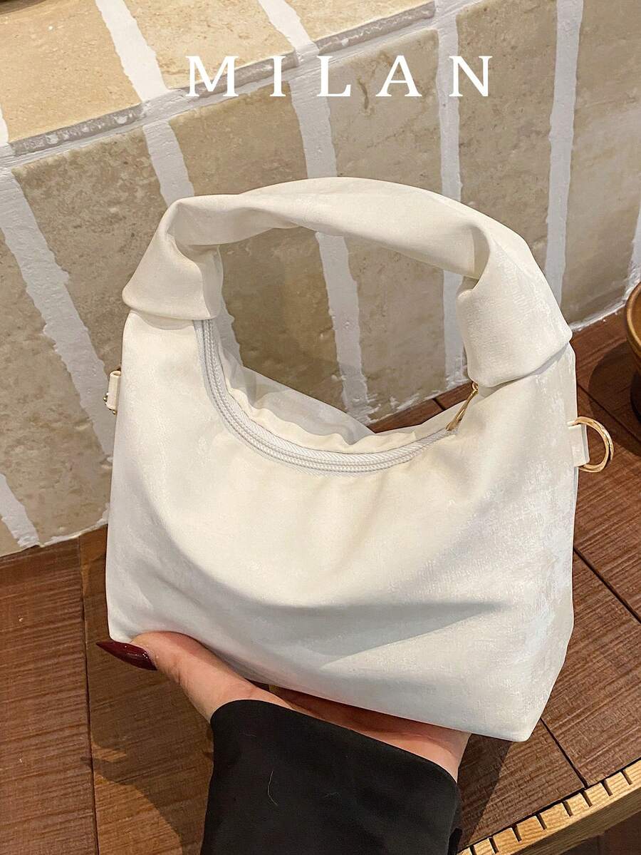 2026新款褶皱手提包，时尚简约百搭小众高端质感斜挎包，轻便 - 米色 - 查看 1