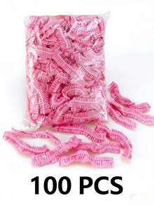 100 Count Pink Disposable Shower Caps, Elastic Waterproof Plastic Hair Caps For Shower, Spa, Salon And Travel Use - Multicolor - View 1