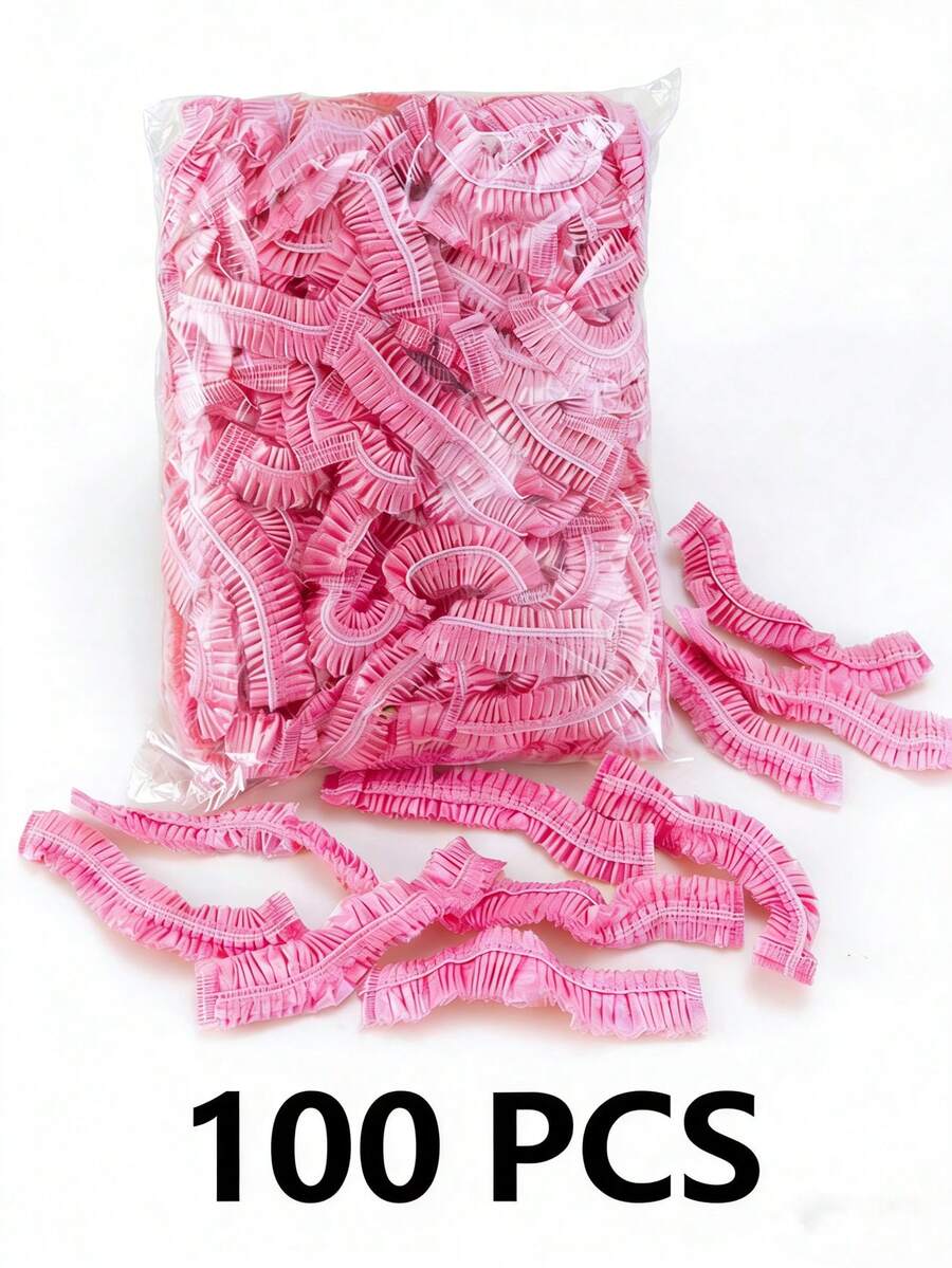 100 Count Pink Disposable Shower Caps, Elastic Waterproof Plastic Hair Caps For Shower, Spa, Salon And Travel Use - Multicolor - View 1