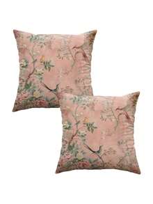 1/2/4 piezas Funda de almohada de estilo chino vintage con diseño de pájaros y flores, de fibra de poliéster suave, tamaño 17.7X17.7 pulgadas (45X 45cm), con cierre de cremallera, lavable a máquina, impresa, adecuada para la decoración del hogar en la sala de estar y el dormitorio - Rosa - Ver 7