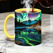 1PC, Aurora Borealis, 11 Oz Color Ceramic Mug, Vibrant Northern Lights Nature Design Print, For Home Decor, Camping, Travel, Teachers' Day, Nurse Day, Mother' Day, 250th Anniversary, Tumbler, Local Warehouse, Gifts For Men And Women, Friends. - Màu xanh lam - Xem 7