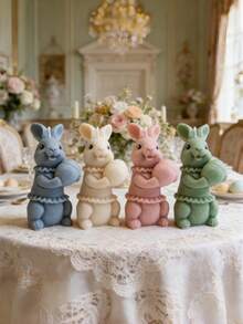 3D复活节兔子抱蛋硅胶模具，可重复使用，DIY模具，适用于制作大豆蜡香薰蜡烛、树脂皂等复活节工艺品 - A-白色 - 查看 10