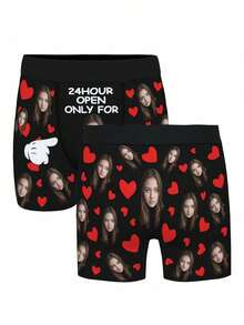 Custom Photo Men'S Boxer Briefs - Personalized Face Design, High-Elasticity Fabric, Valentine'S Day & Anniversary Gift For Him, Unique Romantic Gift For Boyfriend/Husband, Couple Matching Underwear, Cute Underwear, Anniversary Gift, Playful Design, Comfortable Fit, Durable Fabric - Black - View 3