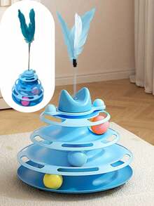 Cat Teaser Wand & Christmas Cat Toys, Cat Self-Entertainment Ball, 3-Layer Track, Funny Interactive Pet Toys, Cat Supplies, Random Feather And Ball, Suitable For Kittens And Adult Cats - Multicolor - View 3