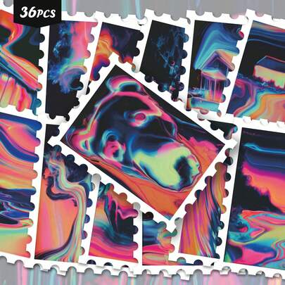 36pcs Iridescent Fluid Illustration Art Stickers Pack | Dynamic Vinyl Decals With Whimsical Color & Abstract Designs | For Laptop, Decor & Gift | For Art Fans & Atmospheric Vibe Enthusiasts