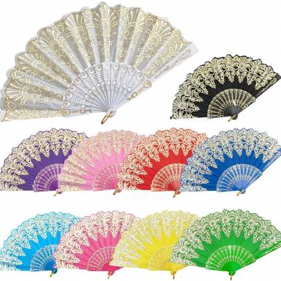 1/6/14/24/32pcs 2026 New Model Retro Lace Trim Women's Fan For Summer Orchid Fan Dance Performance Photography Props, Ancient Style Folding Fan