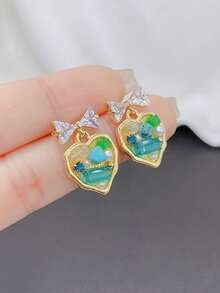 锆石蝴蝶心形精致春夏日常佩戴耳环，时尚简约百搭女士耳环 - 愛心 - 查看 5