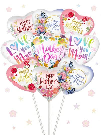 6/12 piezas Globos de papel de aluminio con forma de corazón con tema del Día de la Madre, "Te amo mamá", globos de corazón para el Día de la Madre, adecuados para fiestas del Día de la Madre y decoración del hogar