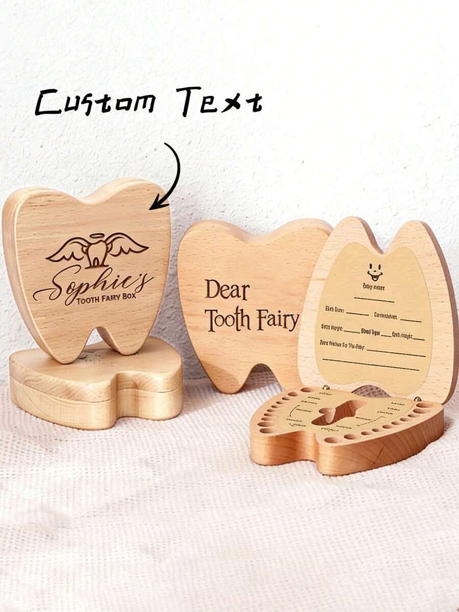 Caja de almacenamiento de dientes personalizada - Caja coleccionadora de dientes con nombre/fecha // - Caja de almacenamiento de dientes para bautizo, cumpleaños y regalos de fiesta (etiqueta con nombre personalizado y patrón de ángel) Funcional, decorativa, con letras, de moda, moderna, colorida, linda, casual, personalizada, única, para hijo, hija Vuelta al colegio - Multicolor - Ver 1