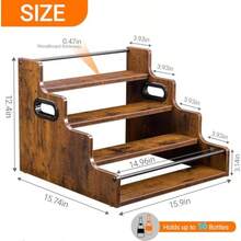 Estante de Vino de Madera Vintage para Encimera Organizador de Botellas de Licor de Tres Niveles 40.6x30.4x23.5 cm para Cocina Apartamento Coleccionistas Marrón - 4T - Marrn 4T - Ver 3