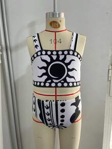 Bộ đồ bơi Tankini in họa tiết dành cho bé gái - Đen và trắng - Xem 1