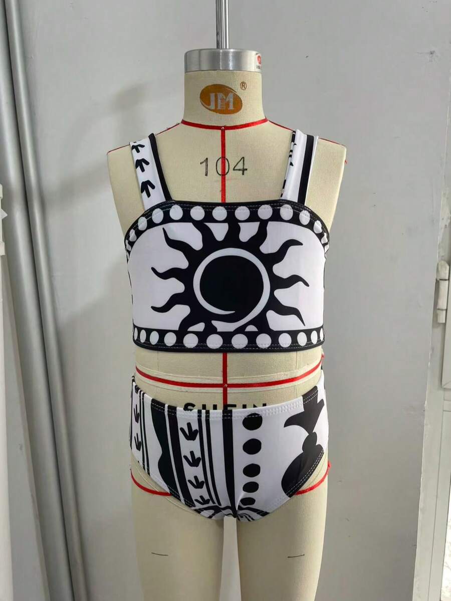 Bộ đồ bơi Tankini in họa tiết dành cho bé gái - Đen và trắng - Xem 1