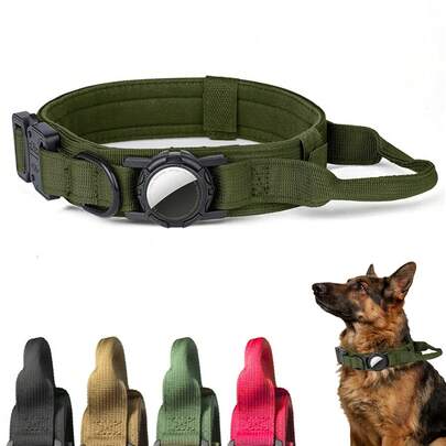 AirTag Dog Collar With AirTag Holder, Anti-Lost Pet Neck Strap With Handle, Tactical Dog Collar Suitable For Medium And Large Dogs, Suitable For Outdoor Activities And Training