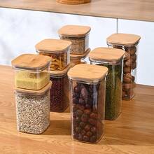 1pc Square Airtight Canister, 3 Sizes: 460ml/1100ml/2400ml, Durable Leak-Proof, Suitable For Sealing Coffee Beans, Tea Leaves, Pasta, Flour, Sugar, Nuts, Candies, Bath Salts, Perfect Kitchen Storage Solution For Pantry And Countertop - Transparent - View 7