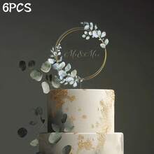 1个/3个/6个透明亚克力新郎新娘婚礼蛋糕装饰摆件，花环和心形蛋糕装饰，适用于结婚周年纪念派对甜点装饰 - 多色 - 查看 13