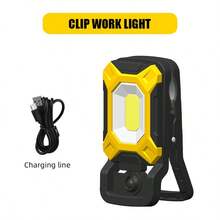 Rechargeable LED Work Light With Clip, Portable Floodlight, 360° Rotatable Site Lighting, Suitable For Outdoor Camping, Car Repair, Fishing, Factory Workshop - Yellow - View 8